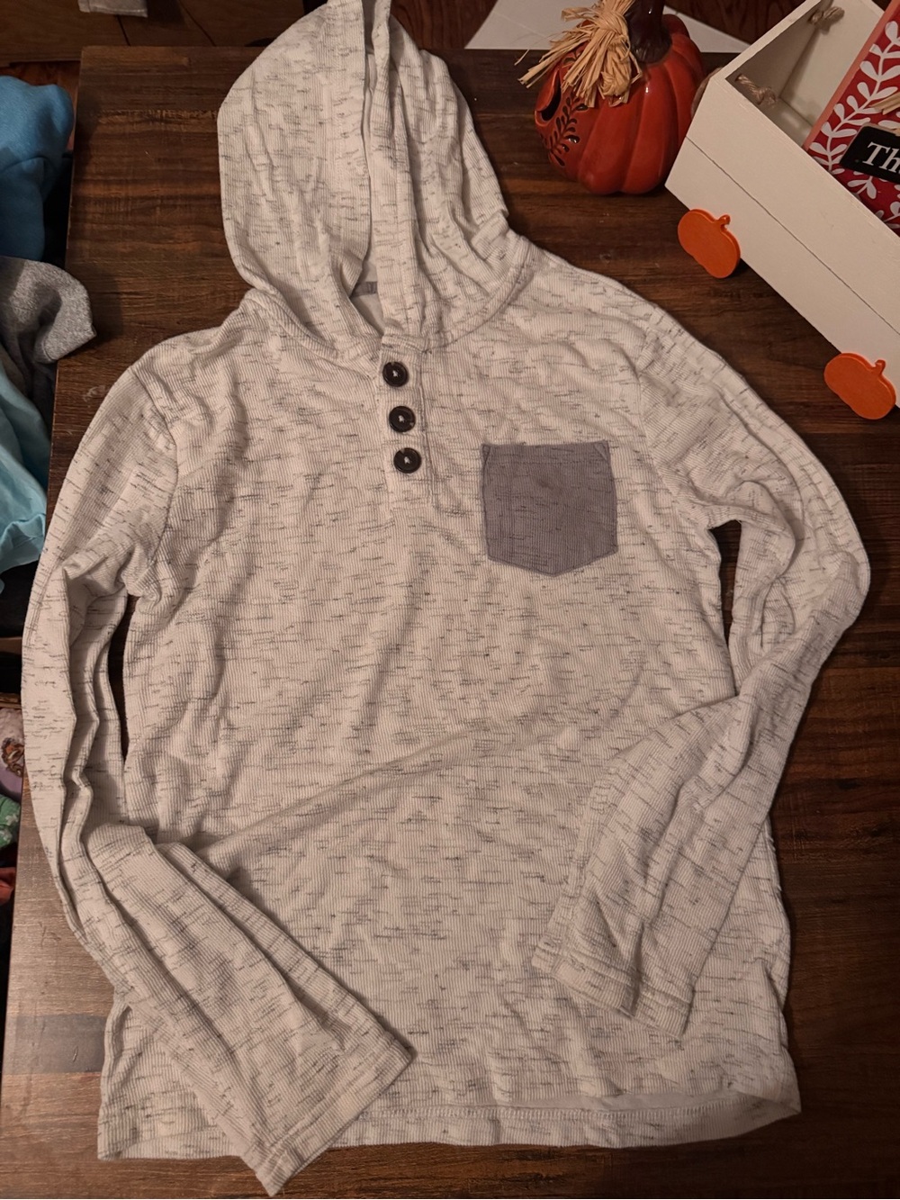 Kids Lightweight Hooded Pullover Sweater - cream with Contrast Pocket